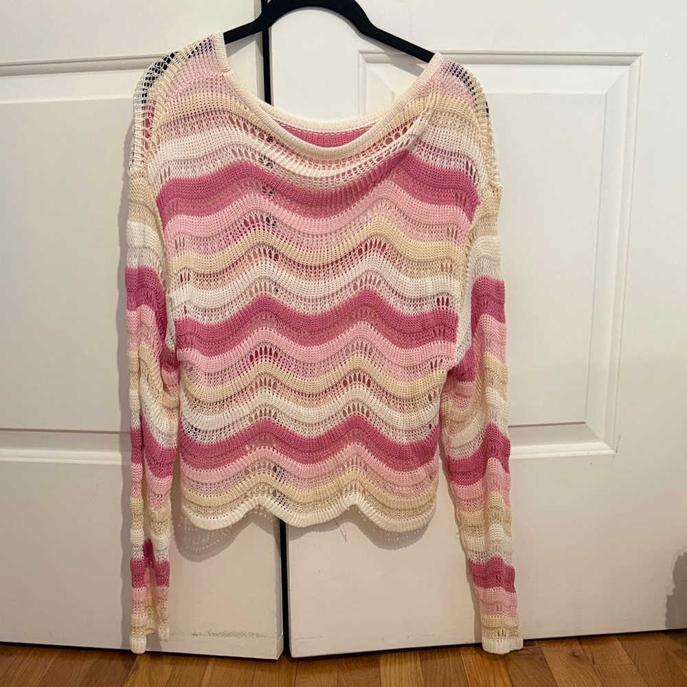 Pink and Cream Striped Women's Sweater